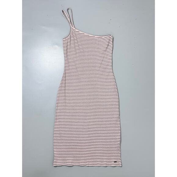 Volcom Big Island Energy One Shoulder Midi Dress in Pink Black Striped - Picture 4 of 9